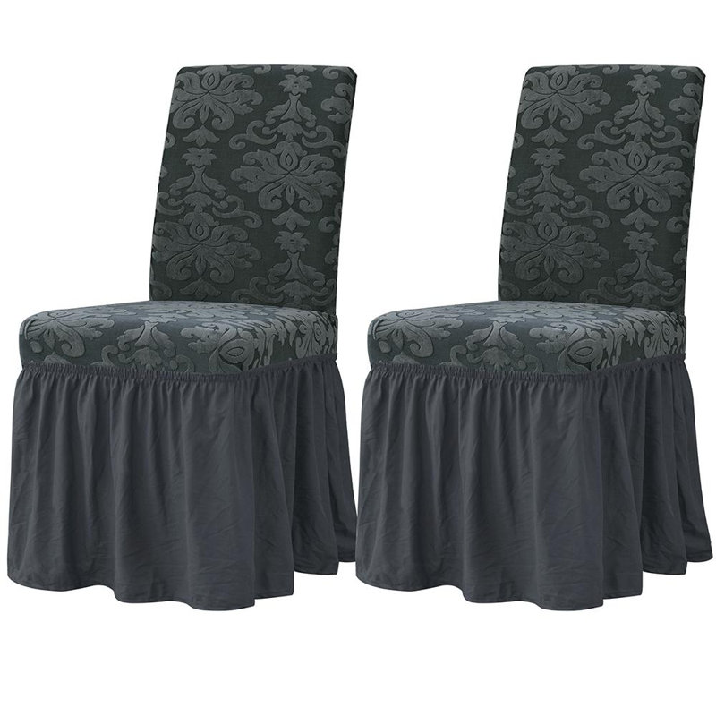 Red Barrel Studio® Damask Printed Ruffle Skirt Box Cushion Dining Chair